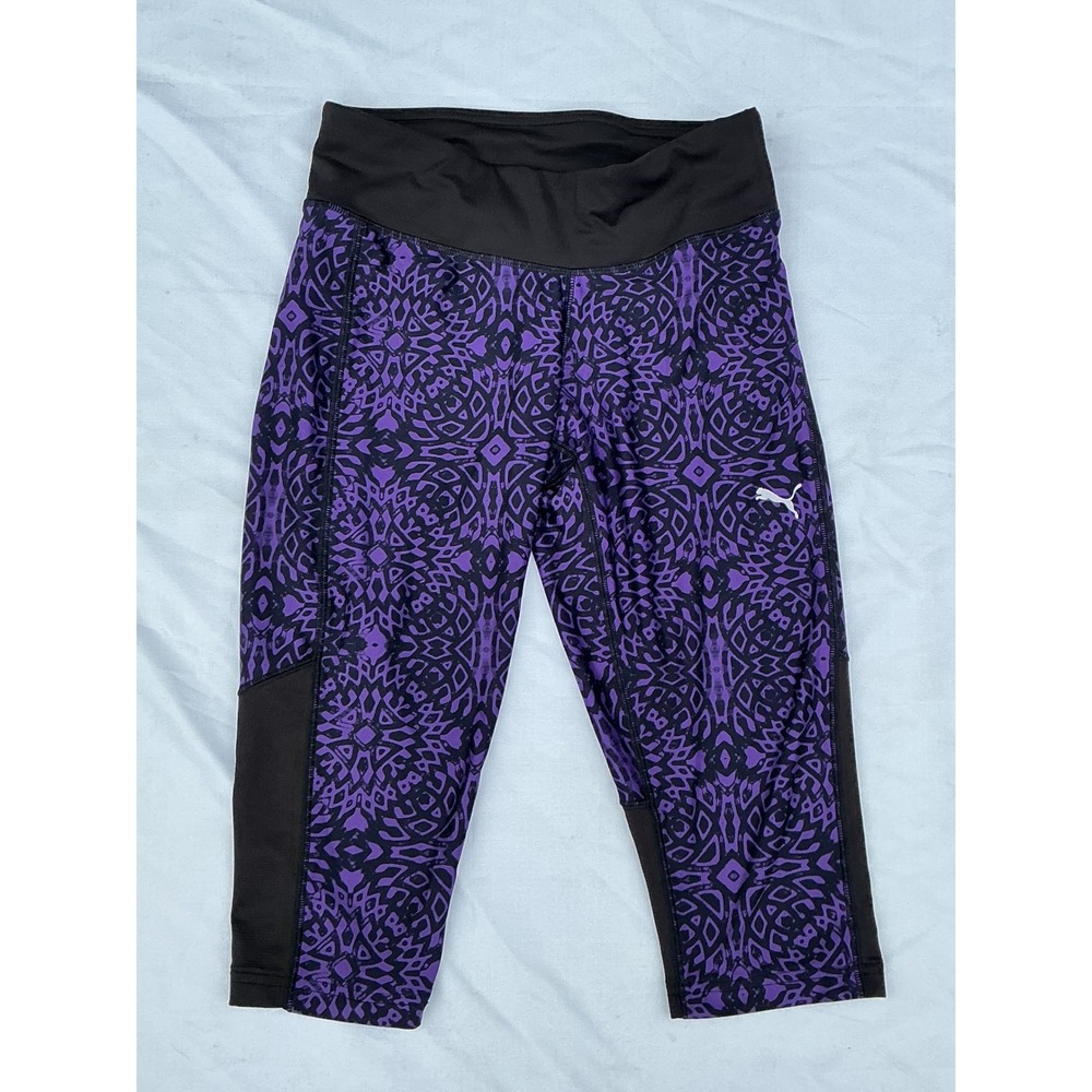 Puma Capri Leggings Womens XS‎ Purple Black Excellent Geometric Mandala dryCELL